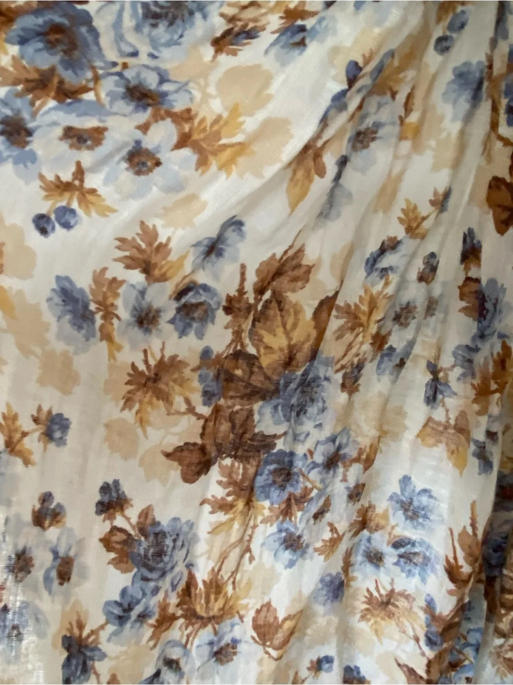Massimo Dutti Blue Brown Floral Lightweight Oversized Scarf